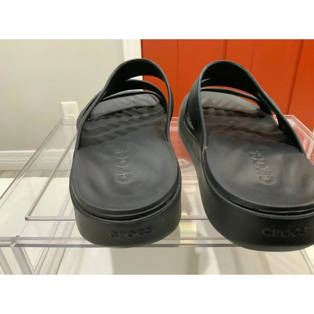 Crocs Brooklyn Low Wedge Sandals Black Two Strap Platform Slide Womens 8 206453